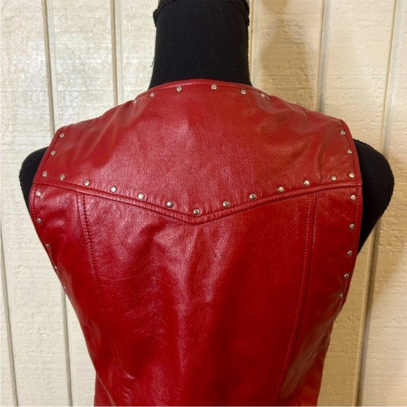 HARLEY-DAVIDSON | Red Genuine Leather Moto Studded Zip Up Women’s Vest Sz S - Picture 13 of 15